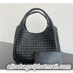 Top Grade Bottega Veneta Large Campana Shoulder Bag in Intrecciato Leather 844250 Black 2025