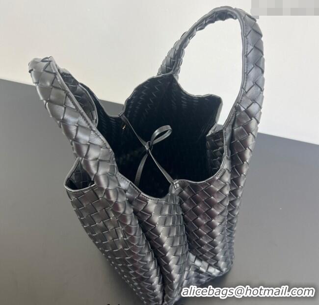 Top Grade Bottega Veneta Large Campana Shoulder Bag in Intrecciato Leather 844250 Black 2025