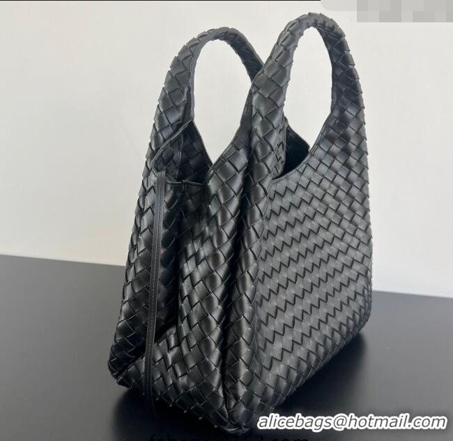 Top Grade Bottega Veneta Large Campana Shoulder Bag in Intrecciato Leather 844250 Black 2025