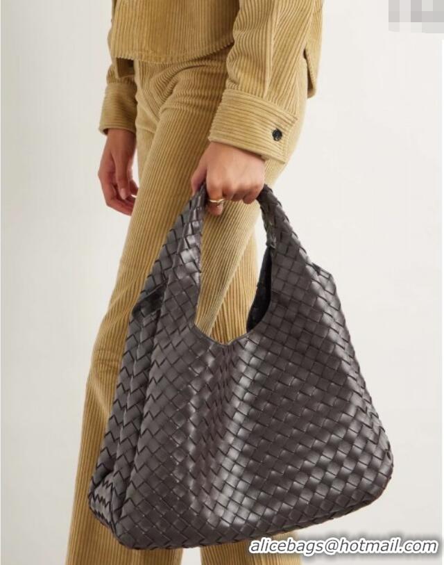 Top Grade Bottega Veneta Large Campana Shoulder Bag in Intrecciato Leather 844250 Black 2025