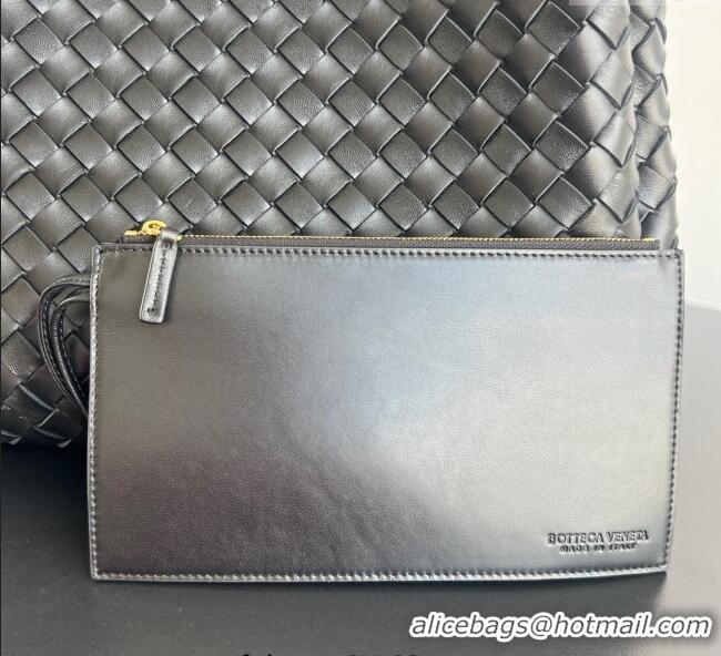 Top Grade Bottega Veneta Large Campana Shoulder Bag in Intrecciato Leather 844250 Black 2025