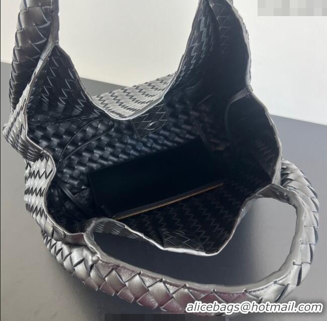 Top Grade Bottega Veneta Large Campana Shoulder Bag in Intrecciato Leather 844250 Black 2025