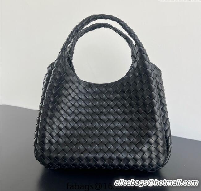 Top Grade Bottega Veneta Large Campana Shoulder Bag in Intrecciato Leather 844250 Black 2025