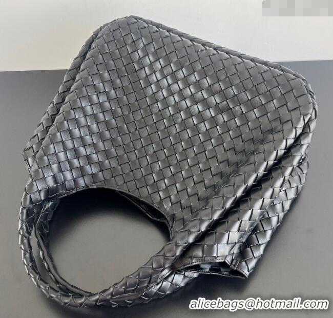 Top Grade Bottega Veneta Large Campana Shoulder Bag in Intrecciato Leather 844250 Black 2025