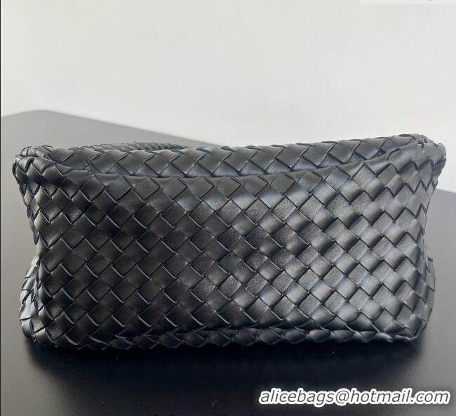 Top Grade Bottega Veneta Large Campana Shoulder Bag in Intrecciato Leather 844250 Black 2025