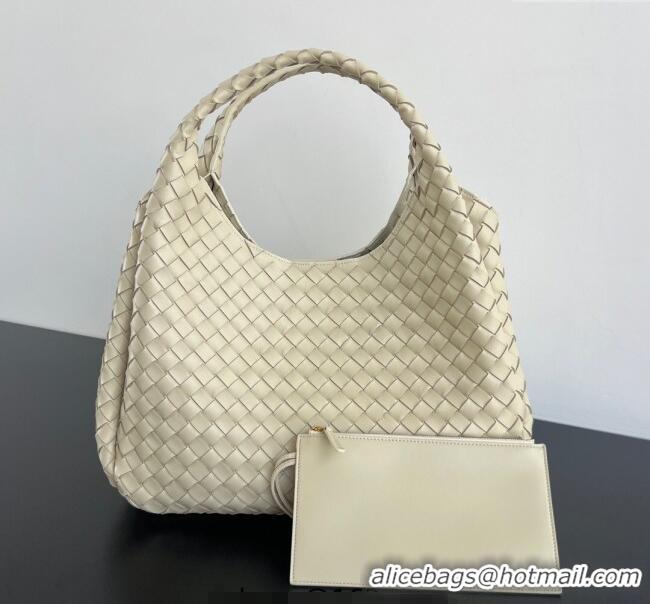 Top Design Bottega Veneta Large Campana Shoulder Bag in Intrecciato Leather 844250 Sea Salt 2025
