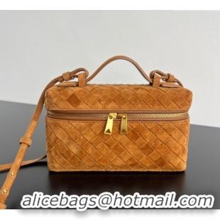 Luxury Cheap Bottega Veneta Bang Bang Vanity Case in Intrecciato Suede 789109 Amber Brown 2025