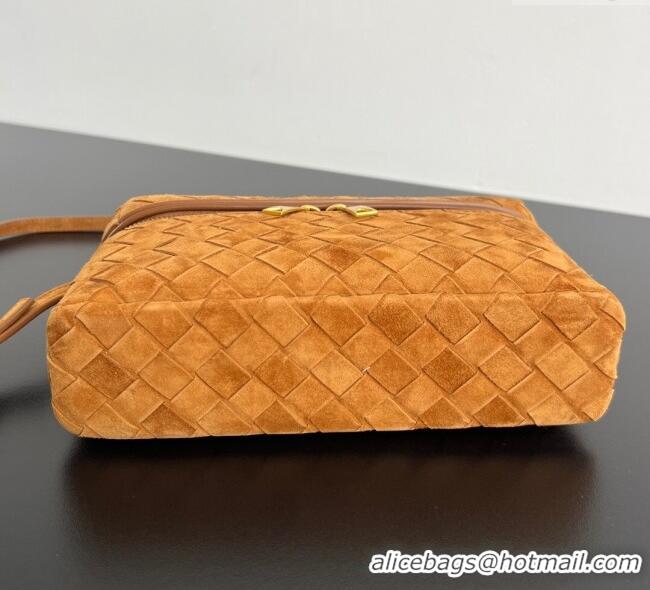 Luxury Cheap Bottega Veneta Bang Bang Vanity Case in Intrecciato Suede 789109 Amber Brown 2025