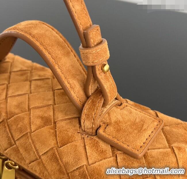 Luxury Cheap Bottega Veneta Bang Bang Vanity Case in Intrecciato Suede 789109 Amber Brown 2025