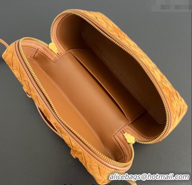 Luxury Cheap Bottega Veneta Bang Bang Vanity Case in Intrecciato Suede 789109 Amber Brown 2025