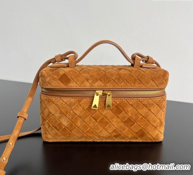 Luxury Cheap Bottega Veneta Bang Bang Vanity Case in Intrecciato Suede 789109 Amber Brown 2025