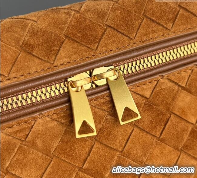 Luxury Cheap Bottega Veneta Bang Bang Vanity Case in Intrecciato Suede 789109 Amber Brown 2025