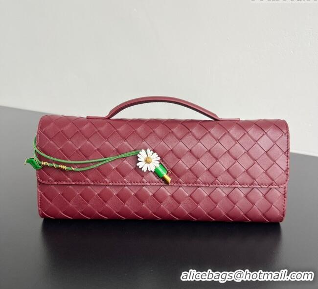 Original Cheap Bottega Veneta Andiamo Daisy Long Clutch Bag in Intrecciato Leather 836810 Barolo Red 2025