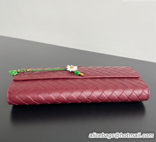 Original Cheap Bottega Veneta Andiamo Daisy Long Clutch Bag in Intrecciato Leather 836810 Barolo Red 2025