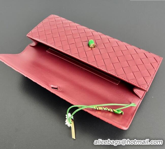 Original Cheap Bottega Veneta Andiamo Daisy Long Clutch Bag in Intrecciato Leather 836810 Barolo Red 2025