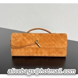 Original Cheap Bottega Veneta Long Clutch Bag Andiamo in Intrecciato Suede 741511 Amber Brown 2025