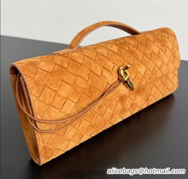 Original Cheap Bottega Veneta Long Clutch Bag Andiamo in Intrecciato Suede 741511 Amber Brown 2025
