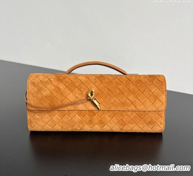 Original Cheap Bottega Veneta Long Clutch Bag Andiamo in Intrecciato Suede 741511 Amber Brown 2025