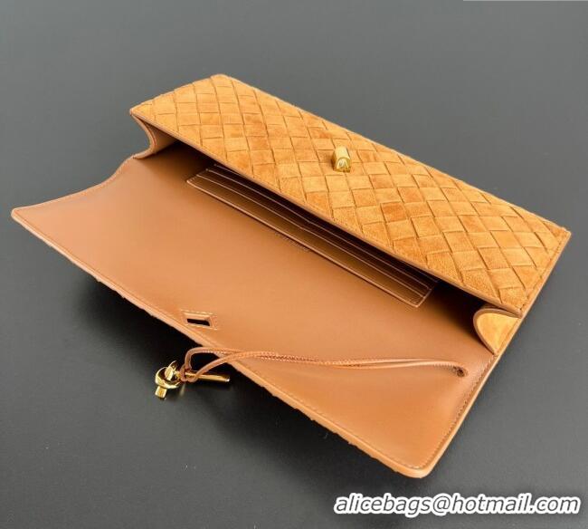 Original Cheap Bottega Veneta Long Clutch Bag Andiamo in Intrecciato Suede 741511 Amber Brown 2025