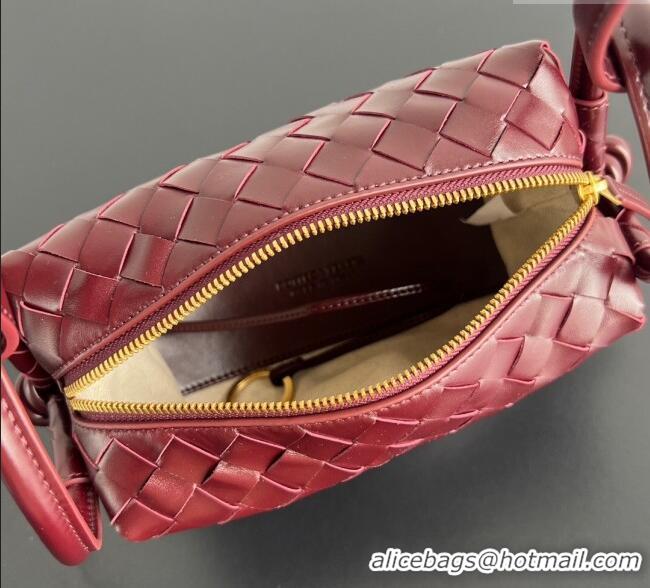 Top Design Bottega Veneta Small Loop Cross-Body Bag in Intrecciato Leather 796615 Barolo Red 2025