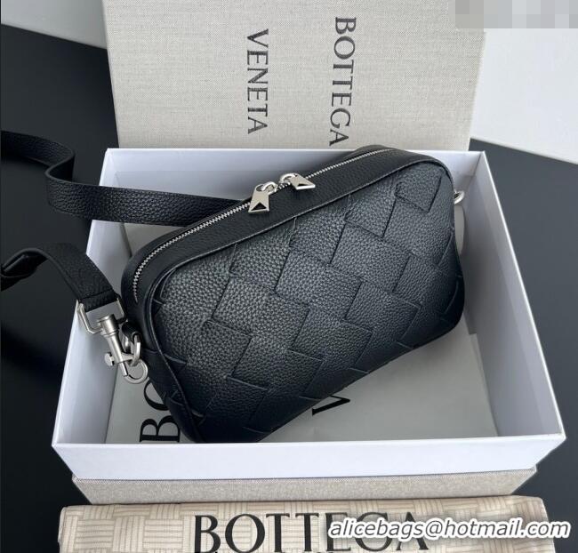 Unique Style Bottega Veneta Mens Small Camera Bag in Grained Intrecciato Leather 755923 Black 2025