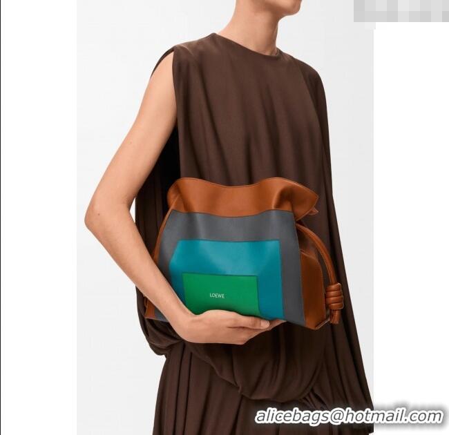 Affordable Price Loewe x Albers Medium Flamenco clutch in nappa calfskin 262587 Caramel Brown/Bright Green 2025