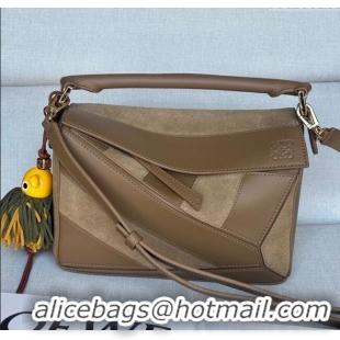 Best Price Loewe Small Puzzle bag in classic calfskin and suede L5007 Oak Brown 2025 (No Charm)