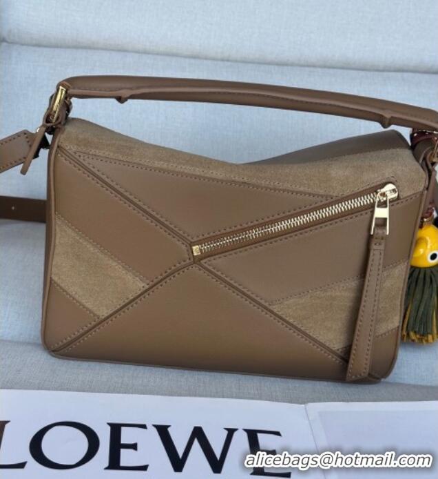 Best Price Loewe Small Puzzle bag in classic calfskin and suede L5007 Oak Brown 2025 (No Charm)