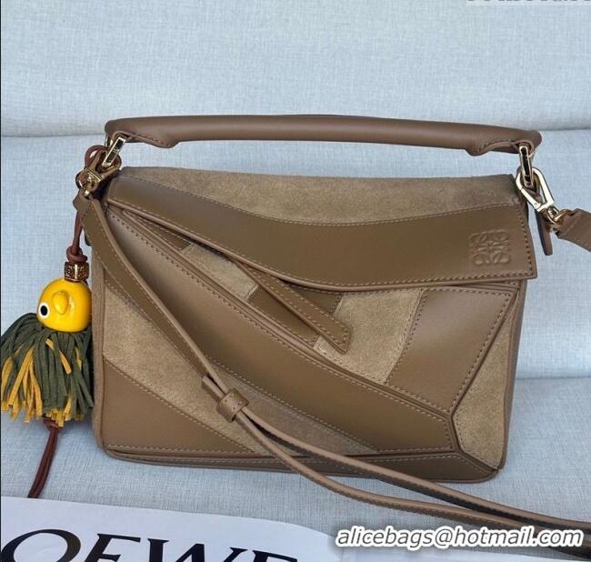 Best Price Loewe Small Puzzle bag in classic calfskin and suede L5007 Oak Brown 2025 (No Charm)