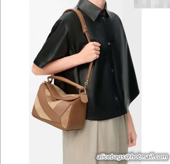 Best Price Loewe Small Puzzle bag in classic calfskin and suede L5007 Oak Brown 2025 (No Charm)