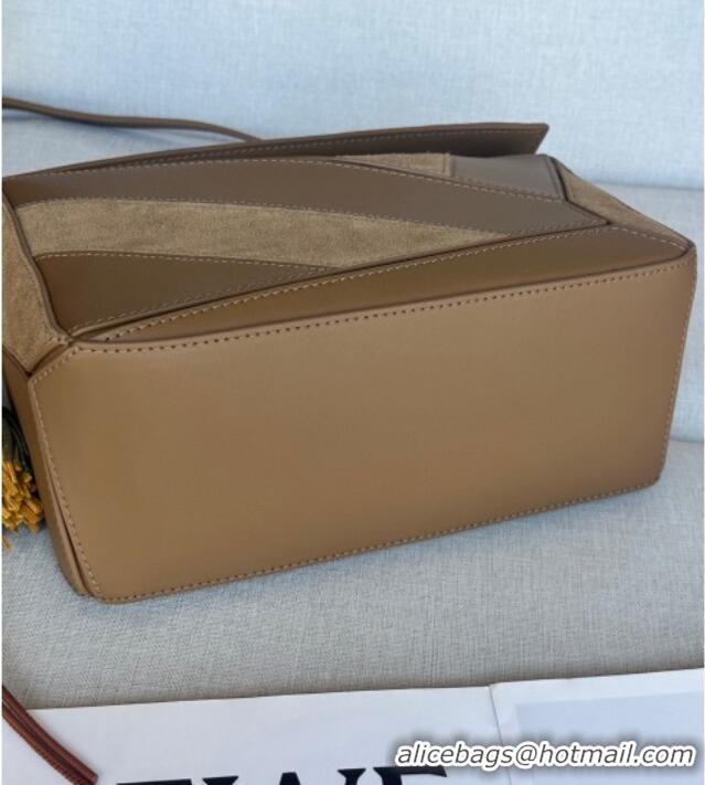 Best Price Loewe Small Puzzle bag in classic calfskin and suede L5007 Oak Brown 2025 (No Charm)
