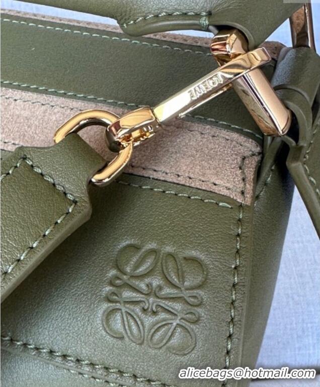 Top Design Loewe Small Puzzle bag in classic calfskin and suede L5007 Olive Green/Gold 2025 (No Charm)