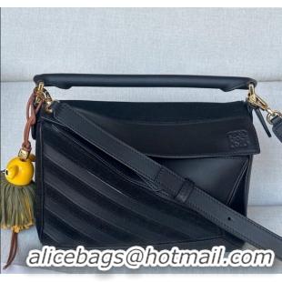 Luxury Cheap Loewe Small Puzzle bag in classic calfskin and suede L5007 Black 2025 (No Charm)