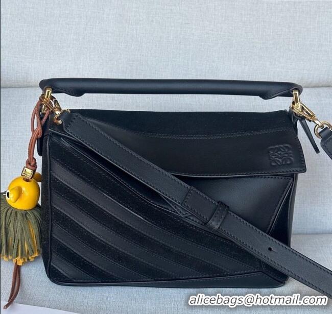 Luxury Cheap Loewe Small Puzzle bag in classic calfskin and suede L5007 Black 2025 (No Charm)