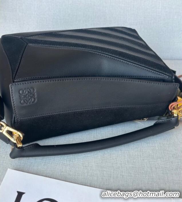 Luxury Cheap Loewe Small Puzzle bag in classic calfskin and suede L5007 Black 2025 (No Charm)