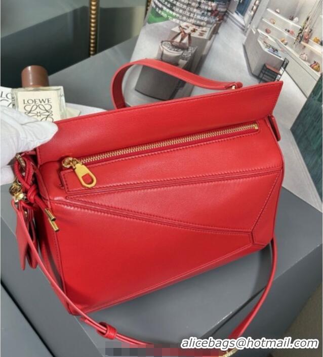 Luxury Classic Loewe Small Featherlight Puzzle Bag In Nappa Lambskin L5011 Red 2025