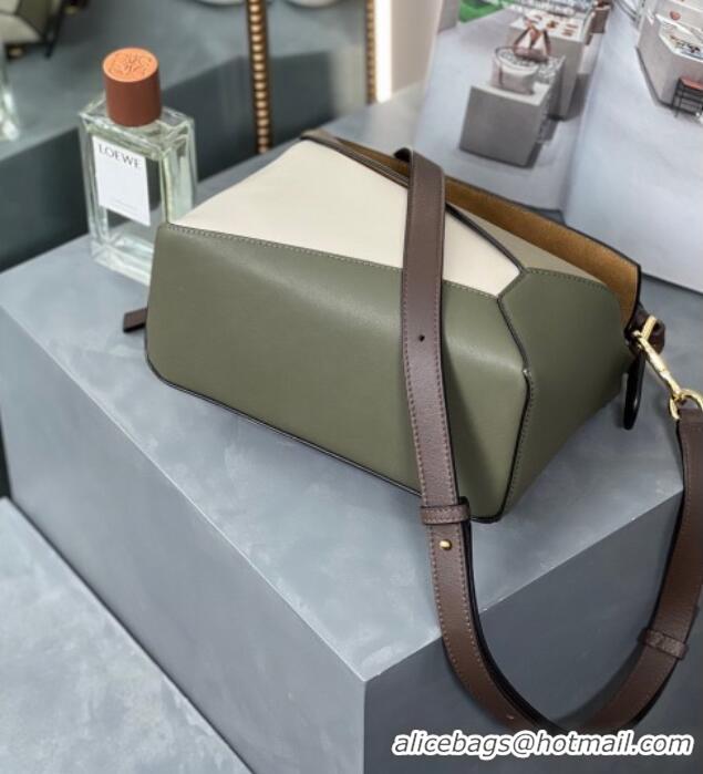 Best Design Loewe Small Puzzle Bag In Nappa Calfskin Leather With Woven Handle 0925 Green/White 2025