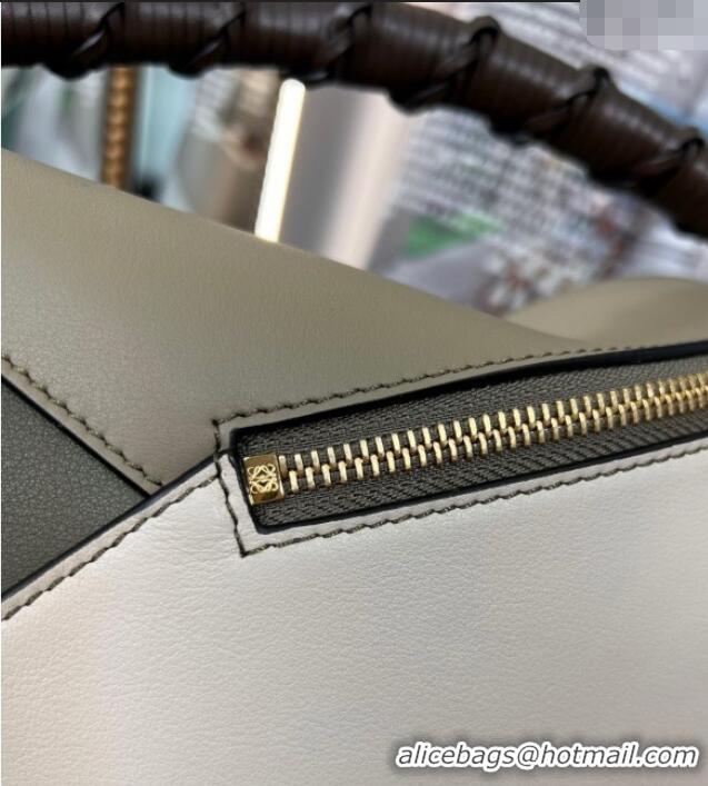 Best Design Loewe Small Puzzle Bag In Nappa Calfskin Leather With Woven Handle 0925 Green/White 2025
