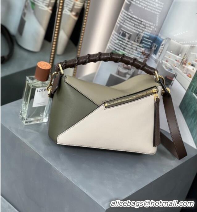 Best Design Loewe Small Puzzle Bag In Nappa Calfskin Leather With Woven Handle 0925 Green/White 2025