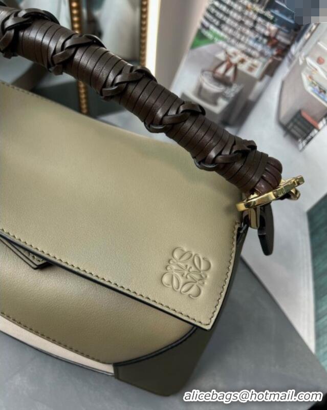 Best Design Loewe Small Puzzle Bag In Nappa Calfskin Leather With Woven Handle 0925 Green/White 2025