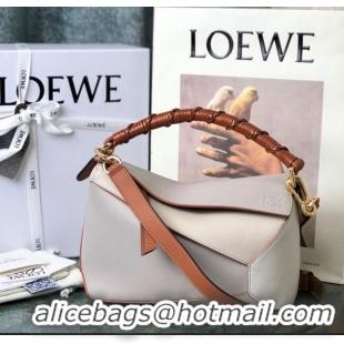 Shop Grade Loewe Small Puzzle Bag In Nappa Calfskin Leather With Woven Handle 0925 Grey/White 2025