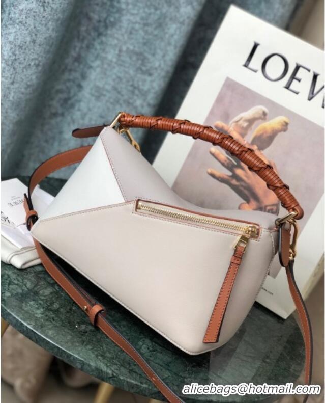 Shop Grade Loewe Small Puzzle Bag In Nappa Calfskin Leather With Woven Handle 0925 Grey/White 2025