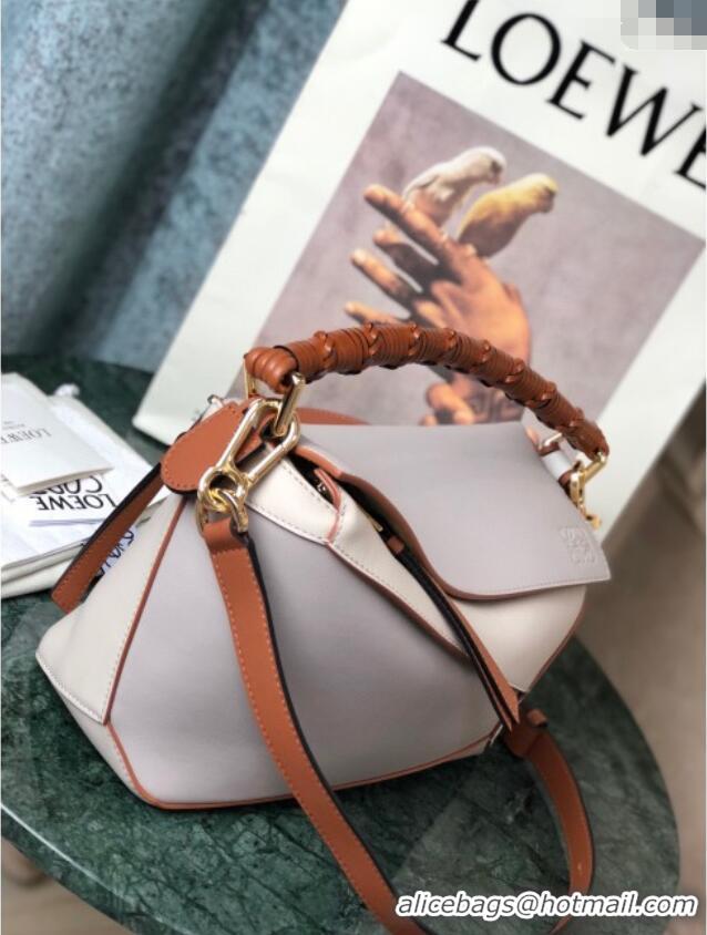 Shop Grade Loewe Small Puzzle Bag In Nappa Calfskin Leather With Woven Handle 0925 Grey/White 2025