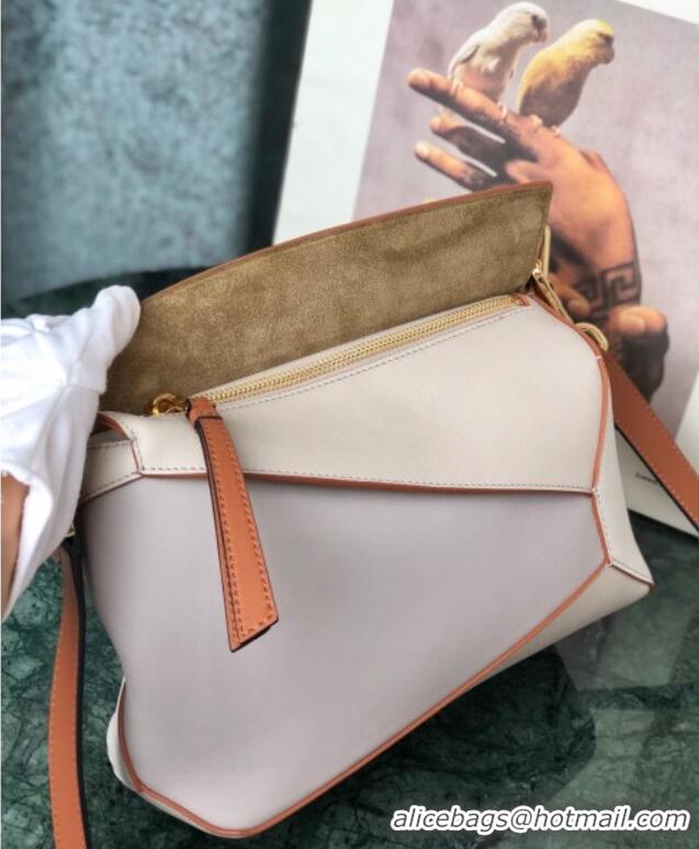 Shop Grade Loewe Small Puzzle Bag In Nappa Calfskin Leather With Woven Handle 0925 Grey/White 2025