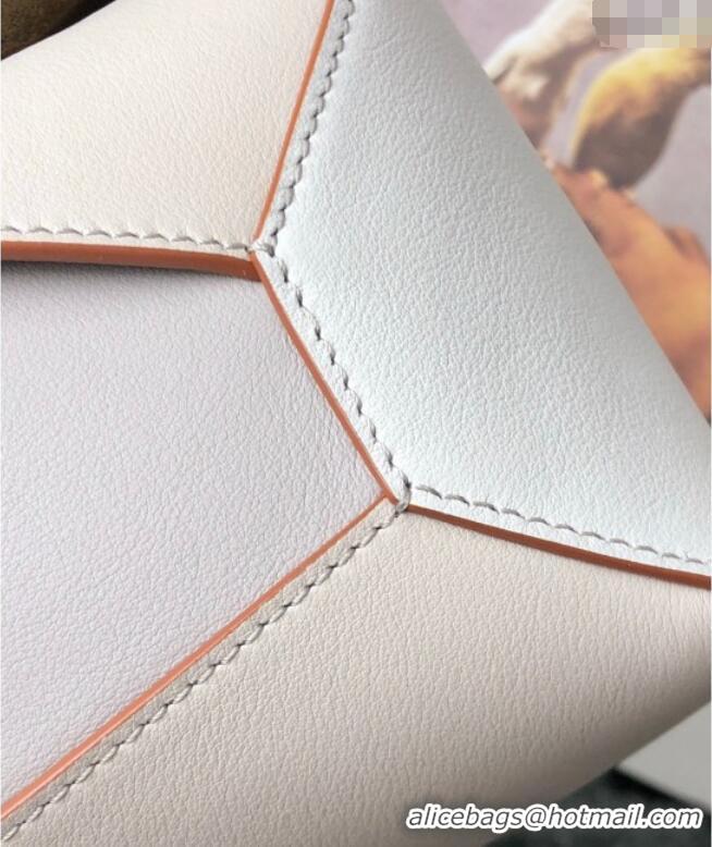 Shop Grade Loewe Small Puzzle Bag In Nappa Calfskin Leather With Woven Handle 0925 Grey/White 2025