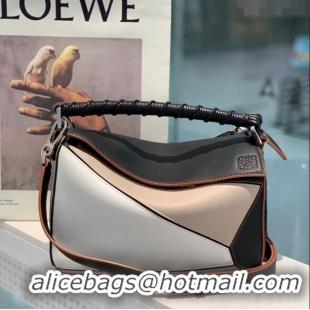 Top Quality Loewe Small Puzzle Bag In Nappa Calfskin Leather With Woven Handle 0925 Black/White 2025