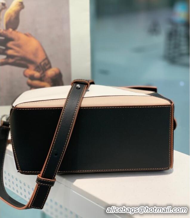 Top Quality Loewe Small Puzzle Bag In Nappa Calfskin Leather With Woven Handle 0925 Black/White 2025