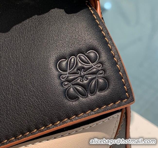 Top Quality Loewe Small Puzzle Bag In Nappa Calfskin Leather With Woven Handle 0925 Black/White 2025