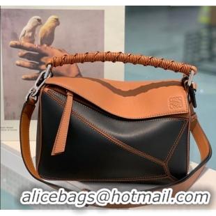 Hot Style Loewe Small Puzzle Bag In Nappa Calfskin Leather With Woven Handle 0925 Black/Brown 2025