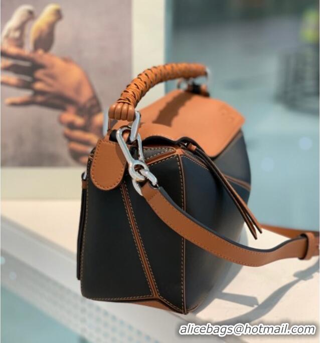 Hot Style Loewe Small Puzzle Bag In Nappa Calfskin Leather With Woven Handle 0925 Black/Brown 2025
